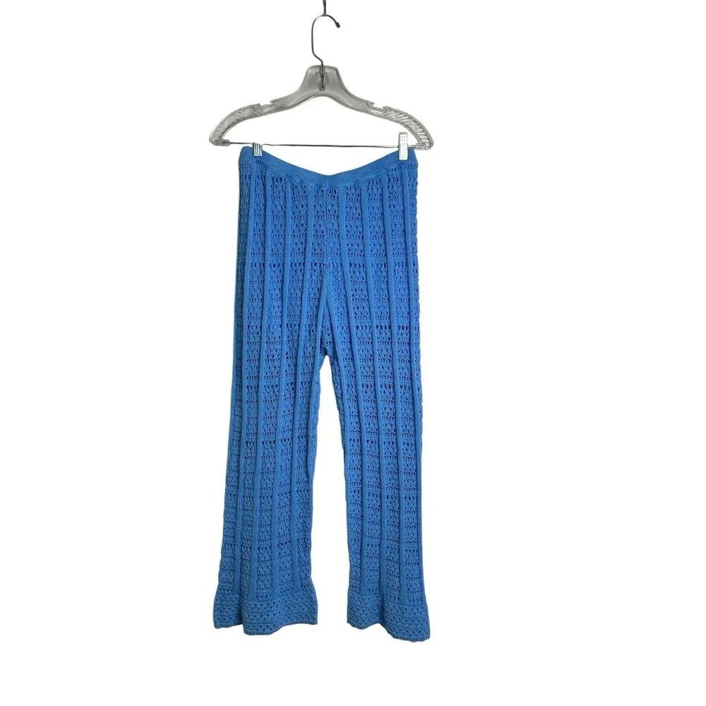 Free People Beach Quinn Crochet Flare Pull On Pants‎ Size S Blue Retro Inspired